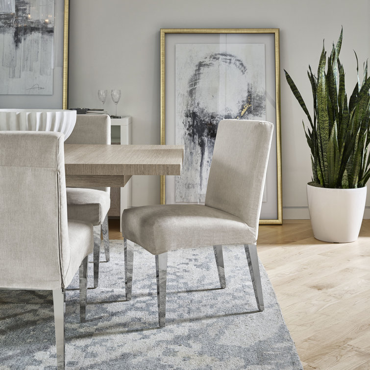 Beige Upholstered Parsons Side Chair with Wood Frame