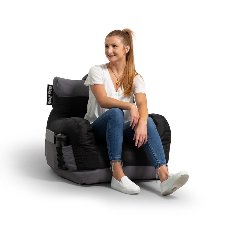 Two Tone Black Polyester Bean Bag Chair with Drink Holder and Pocket