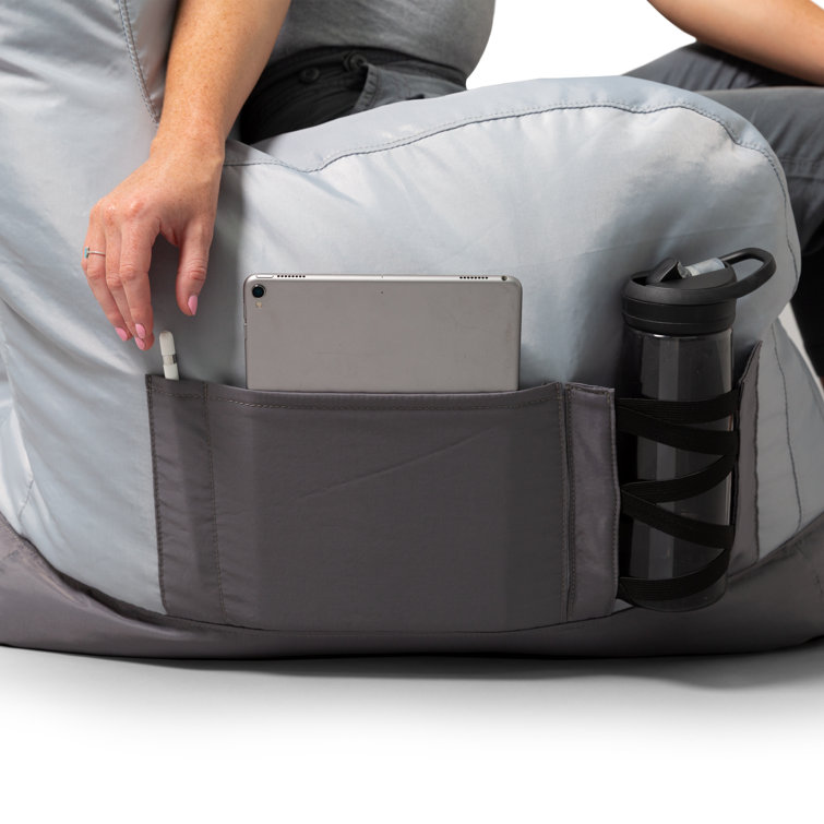 Two Tone Gray Polyester Bean Bag Chair with Drink Holder and Pocket