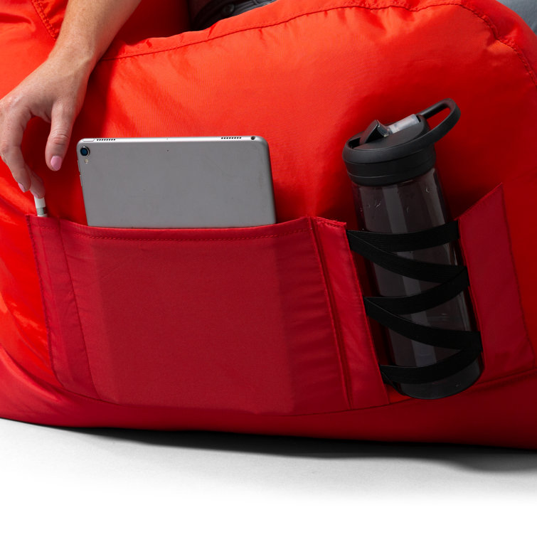 Two Tone Red Polyester Bean Bag Chair with Drink Holder