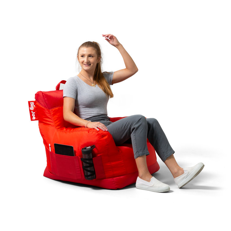 Two Tone Red Polyester Bean Bag Chair with Drink Holder