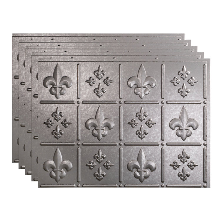 Galvanized Steel Fleur de Lis Vinyl Decorative Backsplash Kit