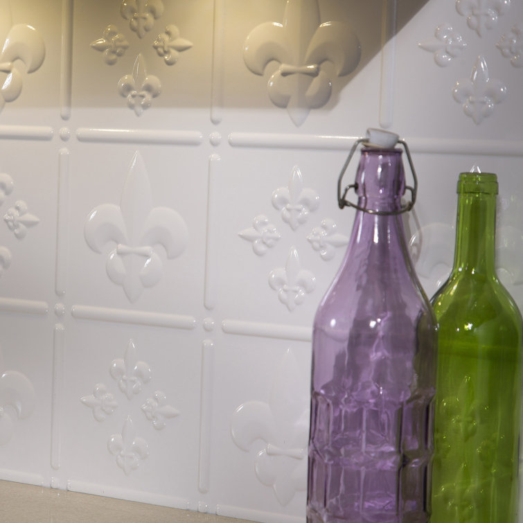 Gloss White Vinyl Fleur de Lis Backsplash Panel 18in x 24in