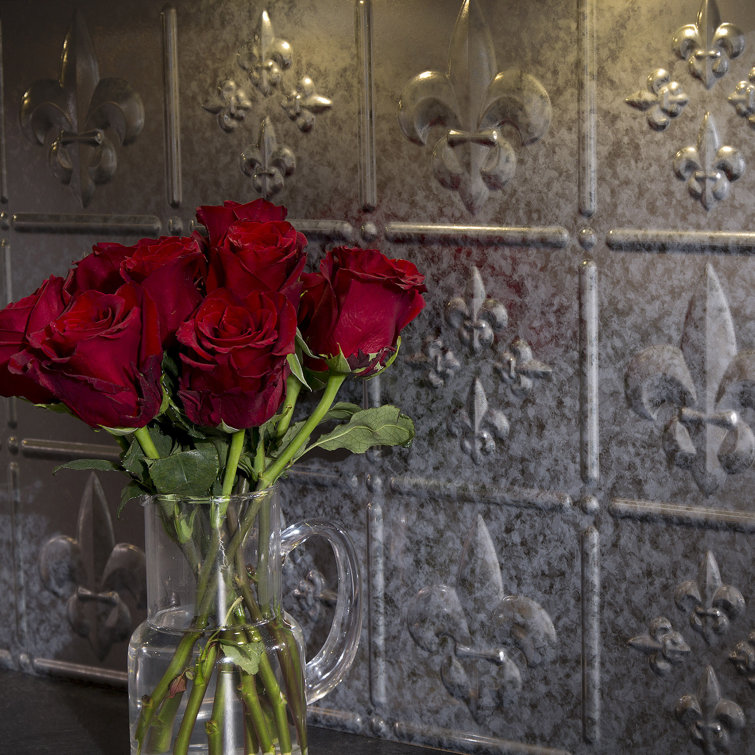 Galvanized Steel Fleur de Lis Vinyl Decorative Backsplash Kit