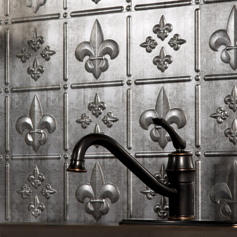 Fasade Fleur de Lis Silver Vinyl Backsplash Kit
