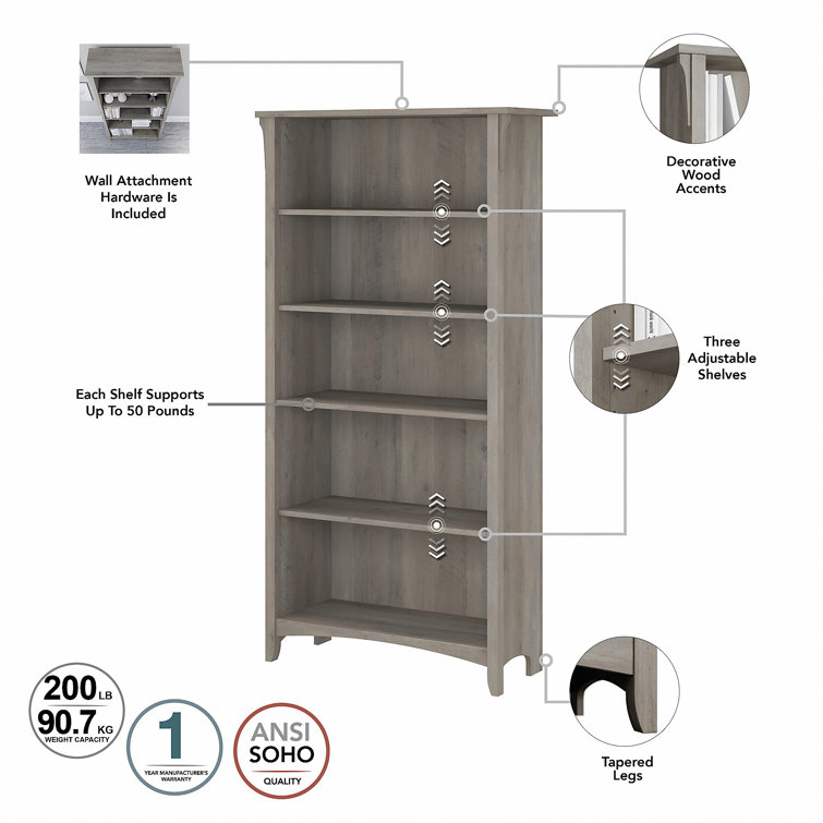 Driftwood Gray Adjustable 5-Shelf Floor-Standing Bookcase Pair