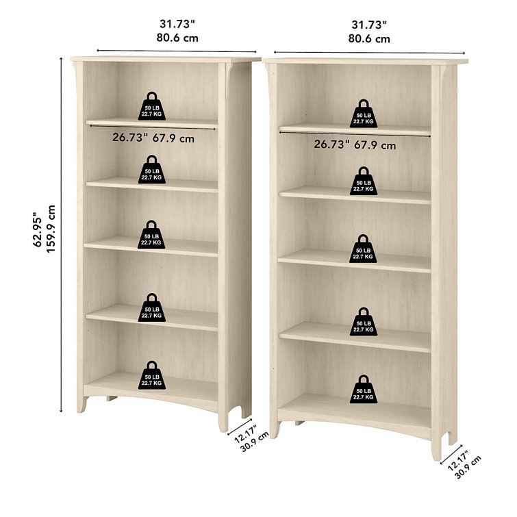 Antique White Adjustable 5-Shelf Floor-Standing Bookcase Set