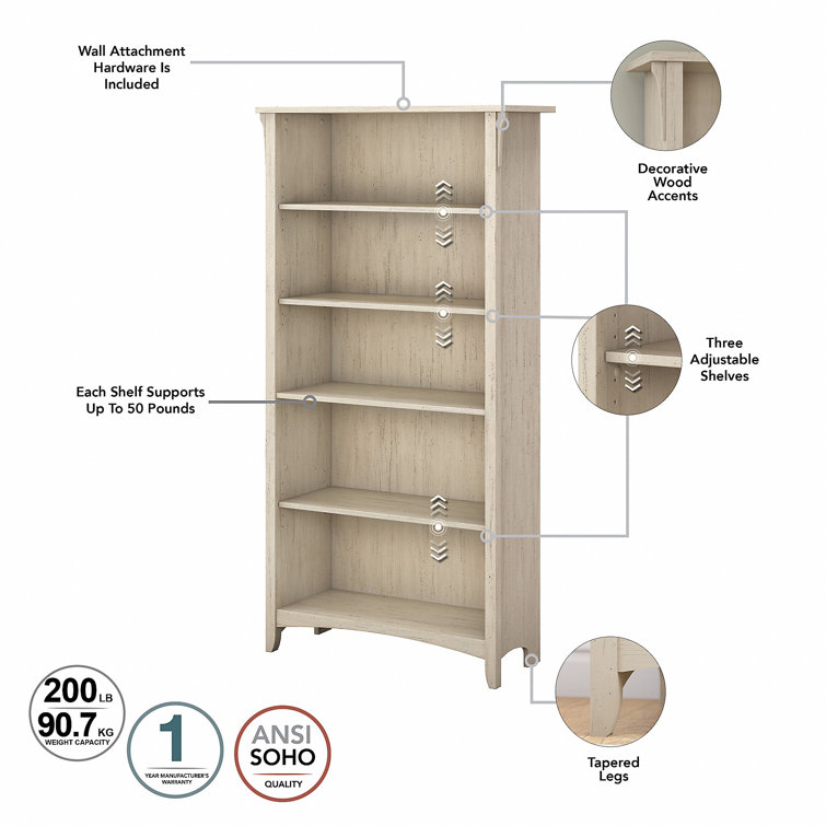 Antique White Adjustable 5-Shelf Floor-Standing Bookcase Set