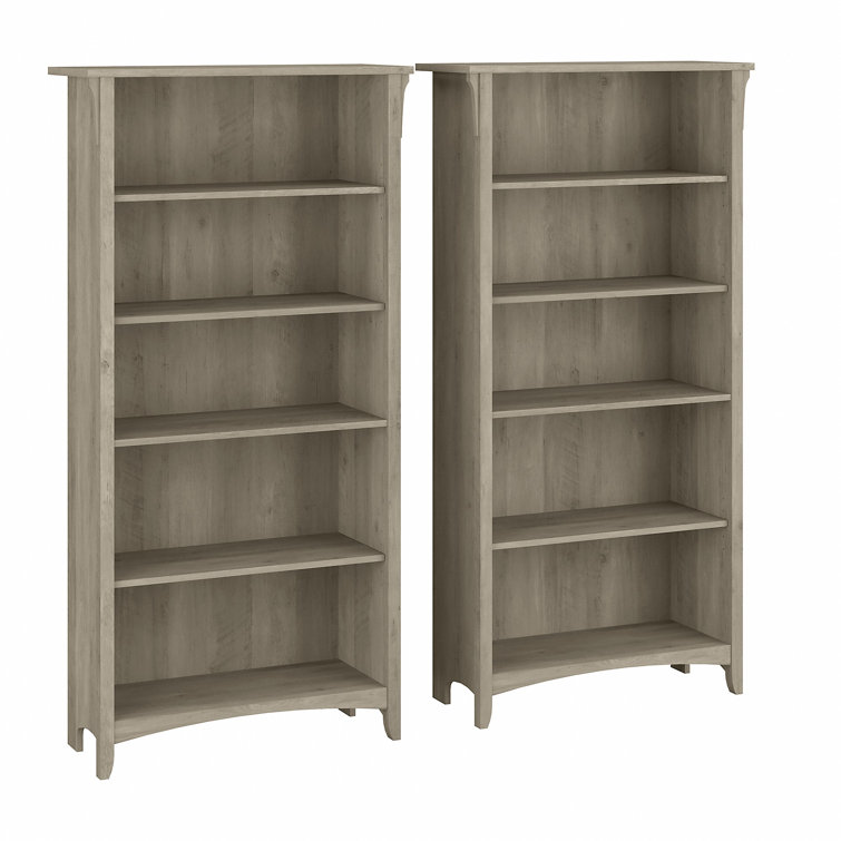 Driftwood Gray Adjustable 5-Shelf Floor-Standing Bookcase Pair