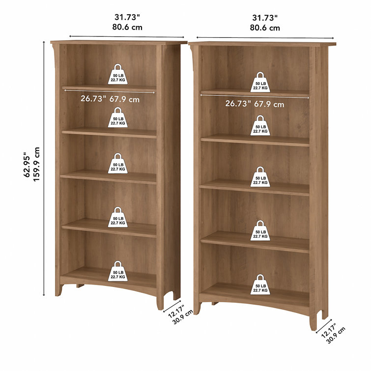 Adjustable Reclaimed Pine Wood 5-Shelf Bookcase with Tapered Legs