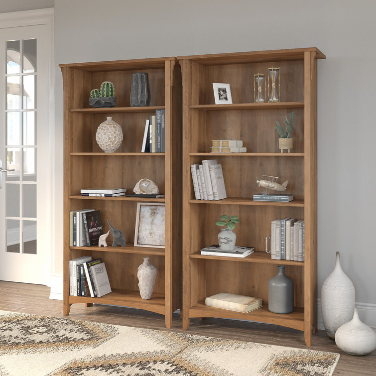 Adjustable Reclaimed Pine Wood 5-Shelf Bookcase with Tapered Legs