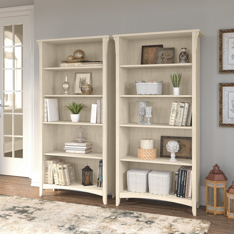 Antique White Adjustable 5-Shelf Floor-Standing Bookcase Set