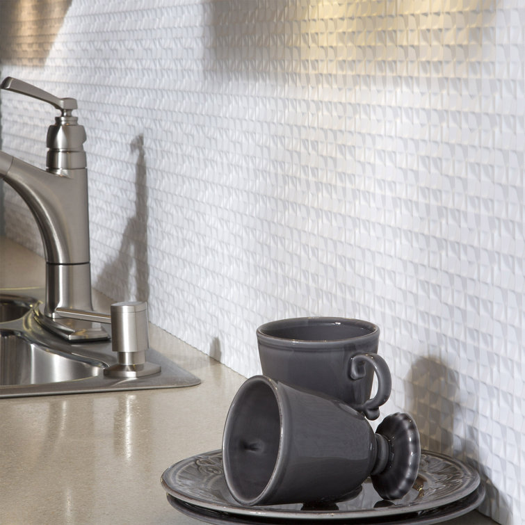 Matte White Vinyl Decorative Backsplash Tiles, 18" x 24"