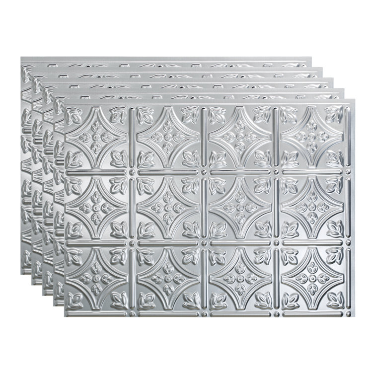 Brushed Aluminum Traditional Decorative Vinyl Backsplash Panel 18in x 24in