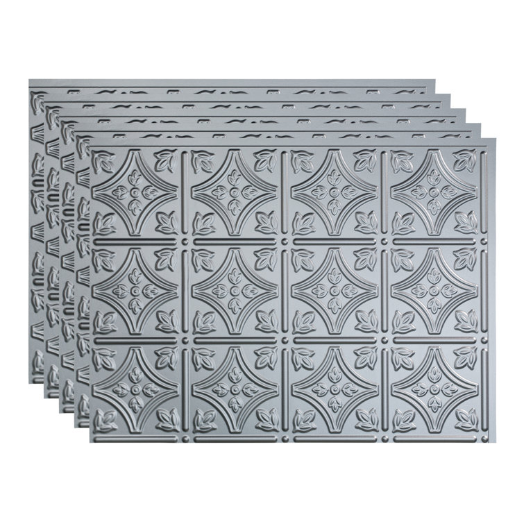 Argent Silver Traditional Vinyl Backsplash Panels, 18in x 24in, 5 Pack