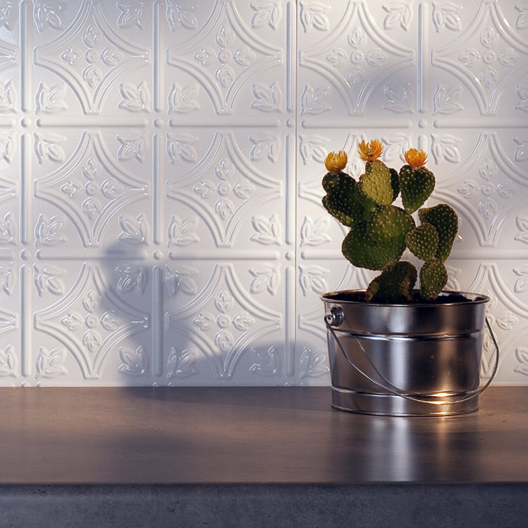 Gloss White Vinyl Traditional Decorative Backsplash Panels, 18in x 24in