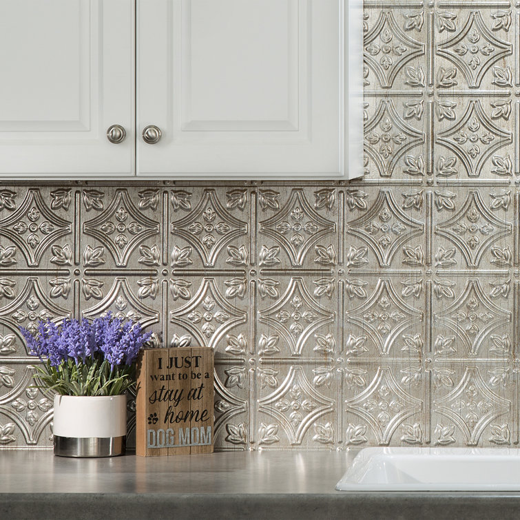 Vintage Silver Vinyl Decorative Backsplash Panels Kit
