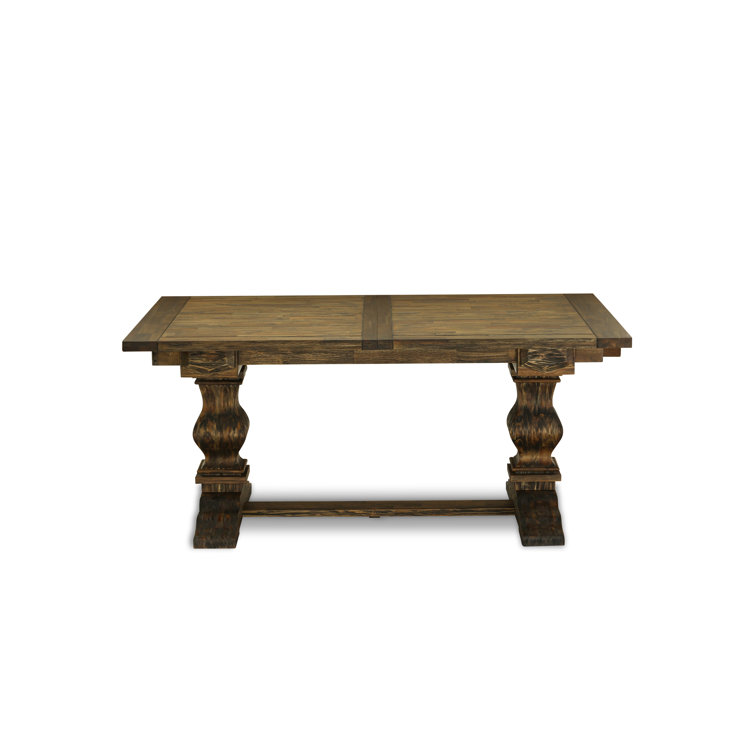 Jacobean Brown Extendable Dining Set with 6 Linen Chairs