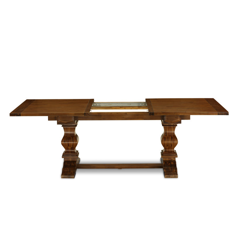 Antique Walnut Solid Wood Dining Set with Beige Upholstered Chairs