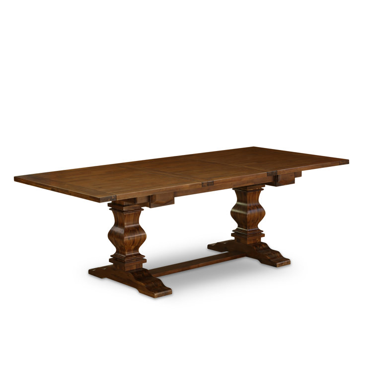 Antique Walnut 9-Piece Dining Set with Dahlia Linen Chairs