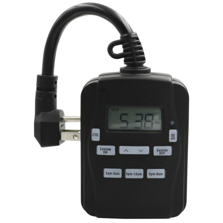Black Outdoor Digital Timer with Grounded Outlets