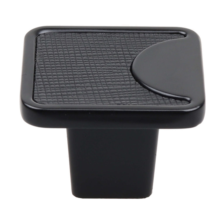 1-1/4" Matte Black Square Leather Cabinet Knob with Mounting Hardware