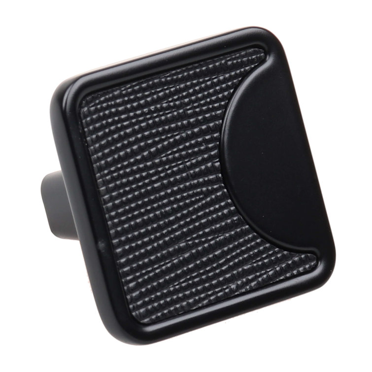 1-1/4" Matte Black Square Leather Cabinet Knob with Mounting Hardware