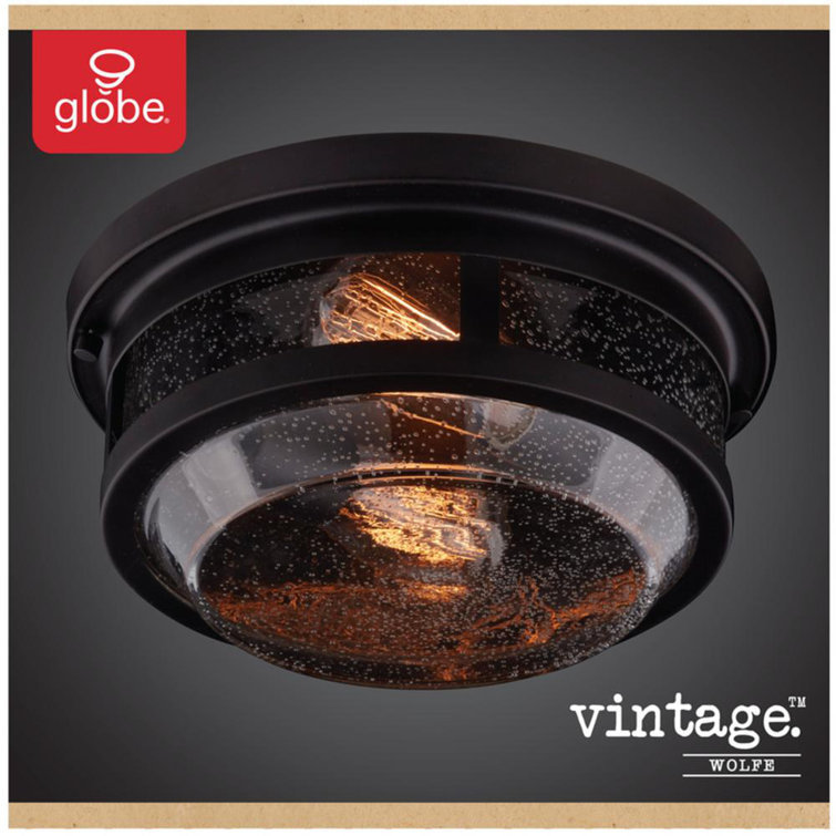 Vintage Bronze Seeded Glass Outdoor Flush Mount Light