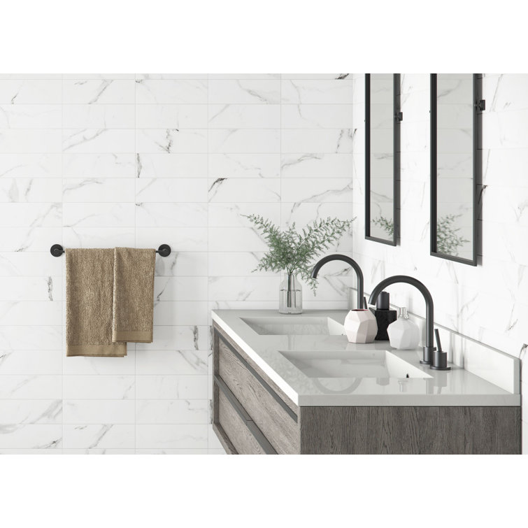 Belmar 4x12 White and Beige Ceramic Marble Look Tile