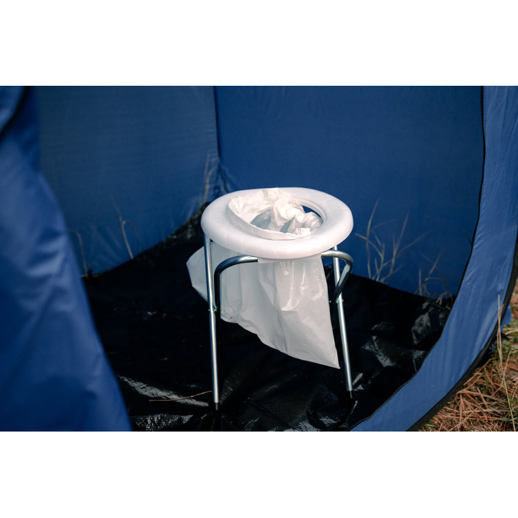 White Portable Toilet with Heavy Duty Tubular Steel Legs