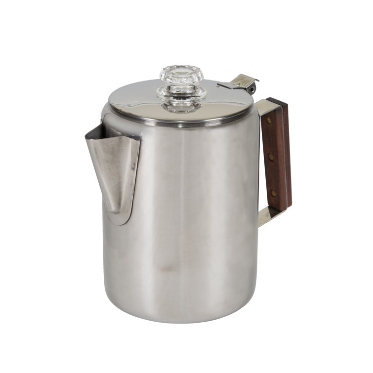 Stainless Steel 9-Cup Coffee Percolator with Wooden Handle