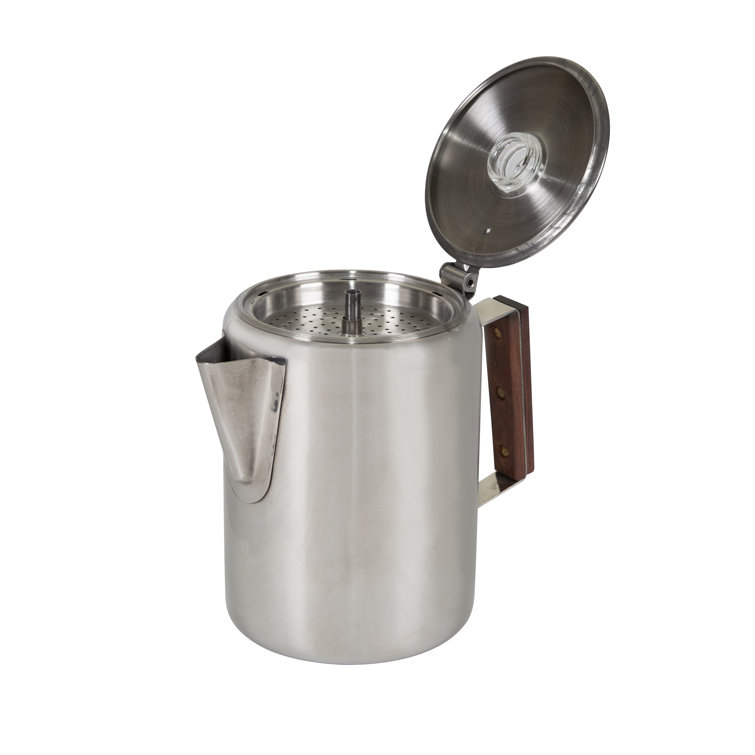 Stainless Steel 9-Cup Coffee Percolator with Wooden Handle