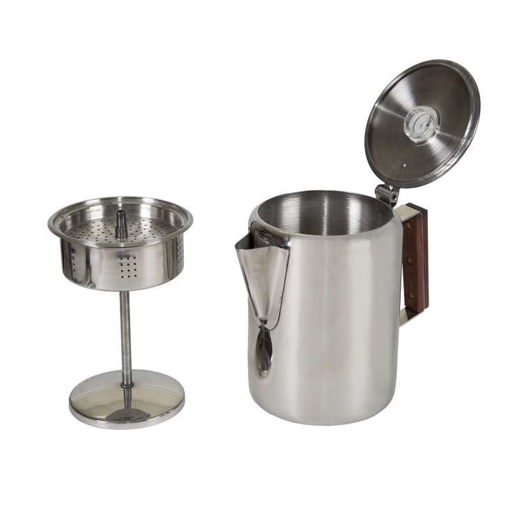 Stainless Steel 9-Cup Coffee Percolator with Wooden Handle