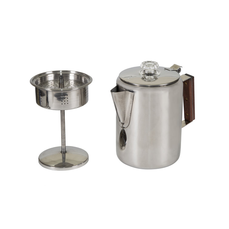 Stainless Steel 9-Cup Coffee Percolator with Wooden Handle