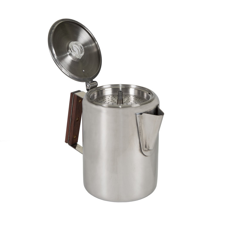 Stainless Steel 9-Cup Coffee Percolator with Wooden Handle