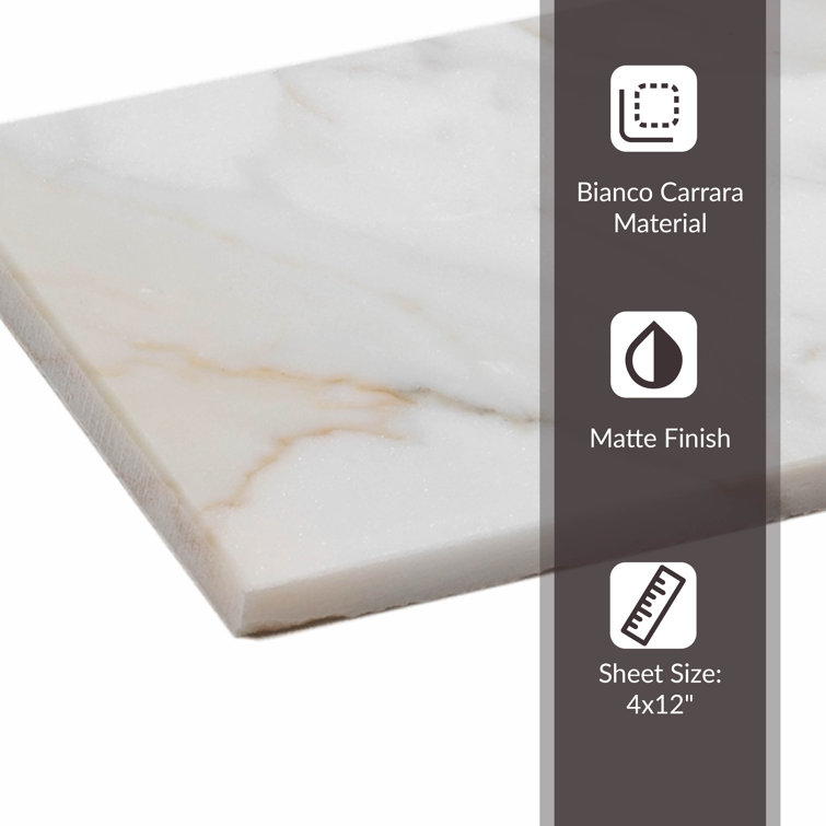 4" x 12" Gray and White Marble Look Subway Tile