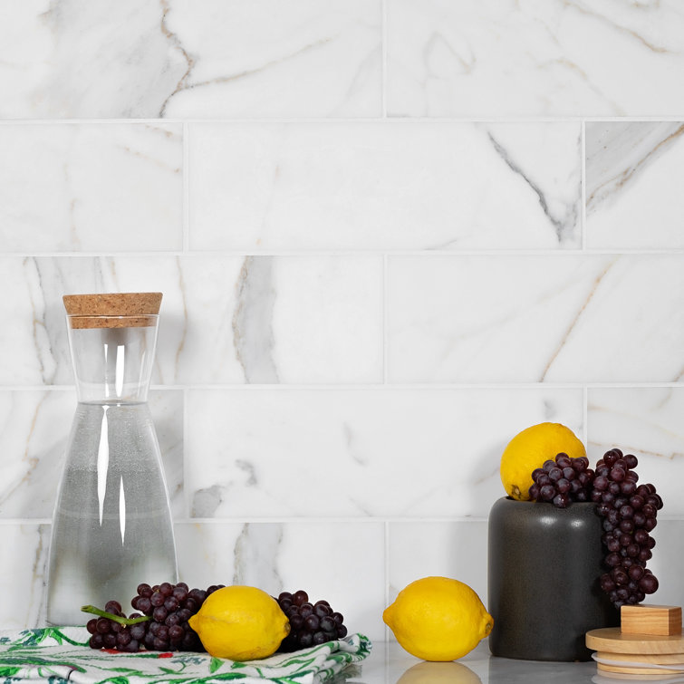 4" x 12" White Marble Look Subway Tile