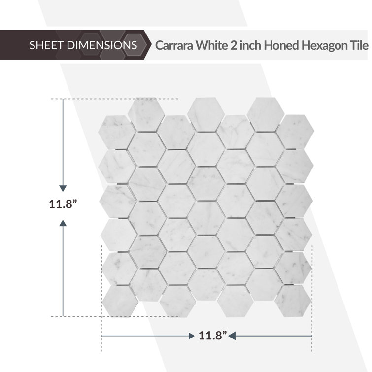 11.8" x 11.8" White Carrara Marble Hexagon Mosaic Tile