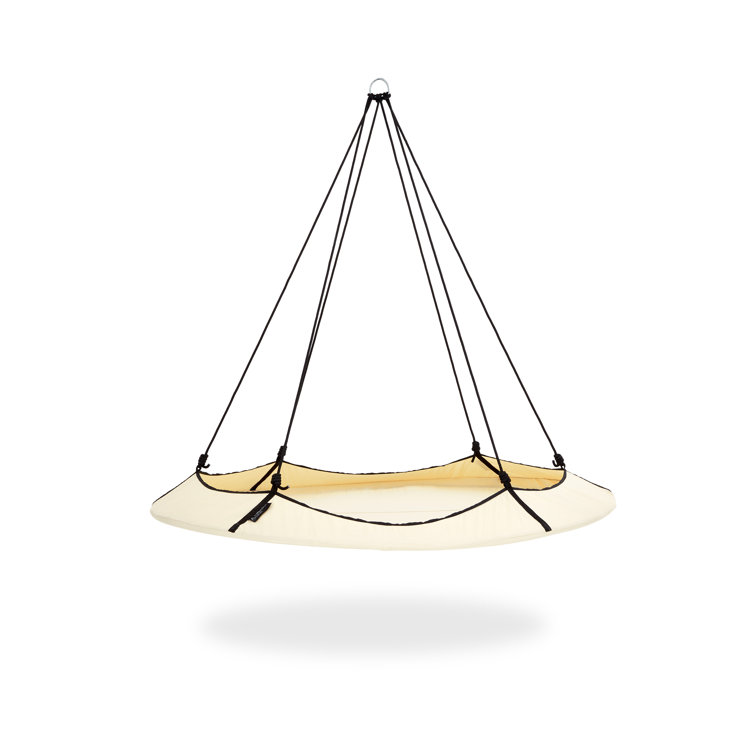 Cream & Black Olefin Fabric Circular Family Hammock Set with Steel Stand