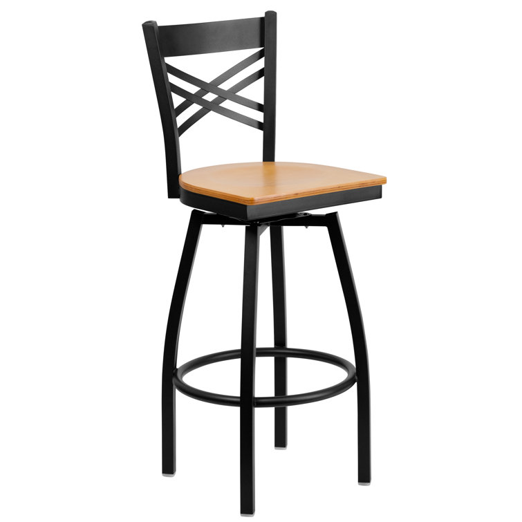 Hercules Series 'X' Back Swivel Barstool with Walnut Wood Seat
