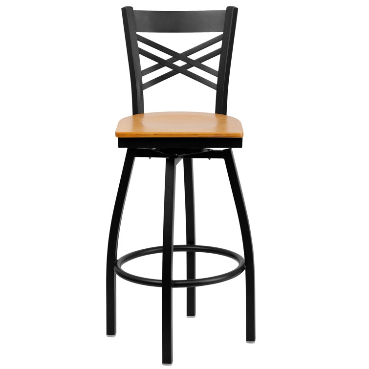 Hercules Series 'X' Back Swivel Barstool with Walnut Wood Seat