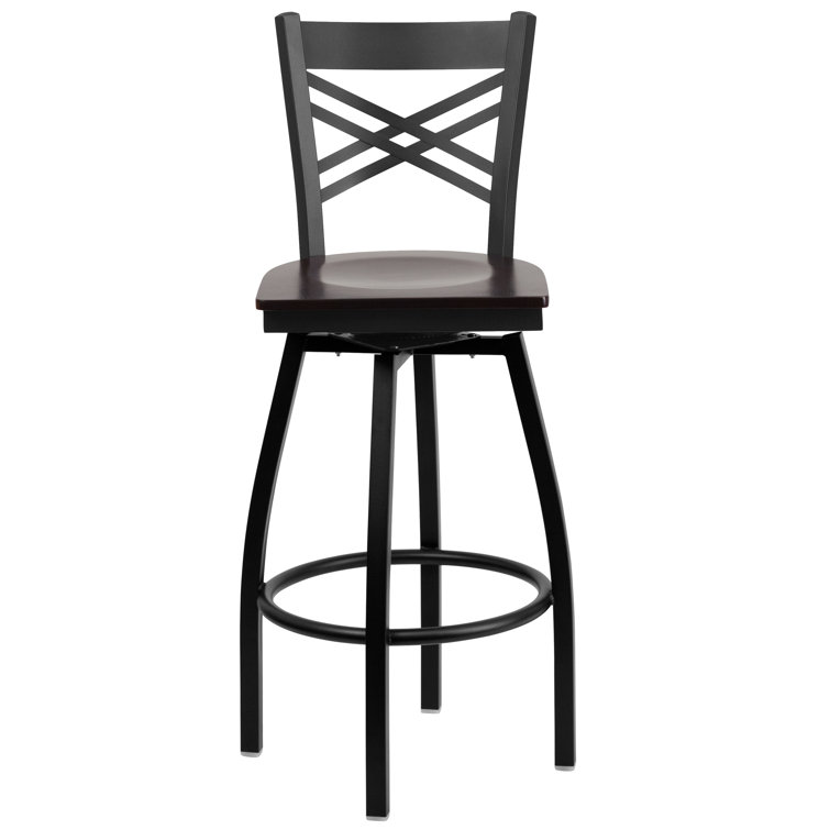 Hercules Series 'X' Back Swivel Barstool with Walnut Wood Seat