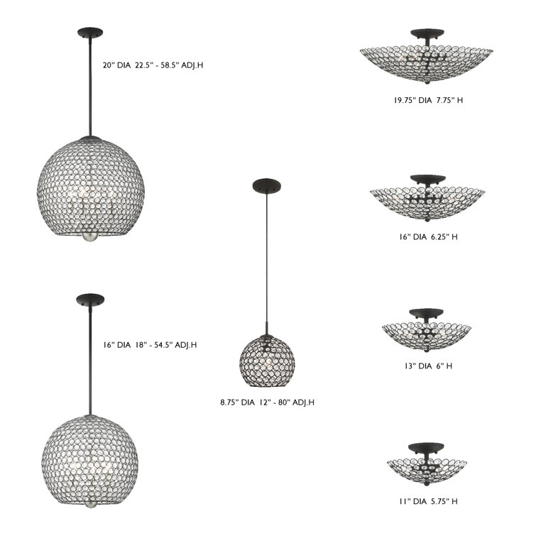 Cassandra 16" Black Nickel 3-Light Crystal Globe Pendant