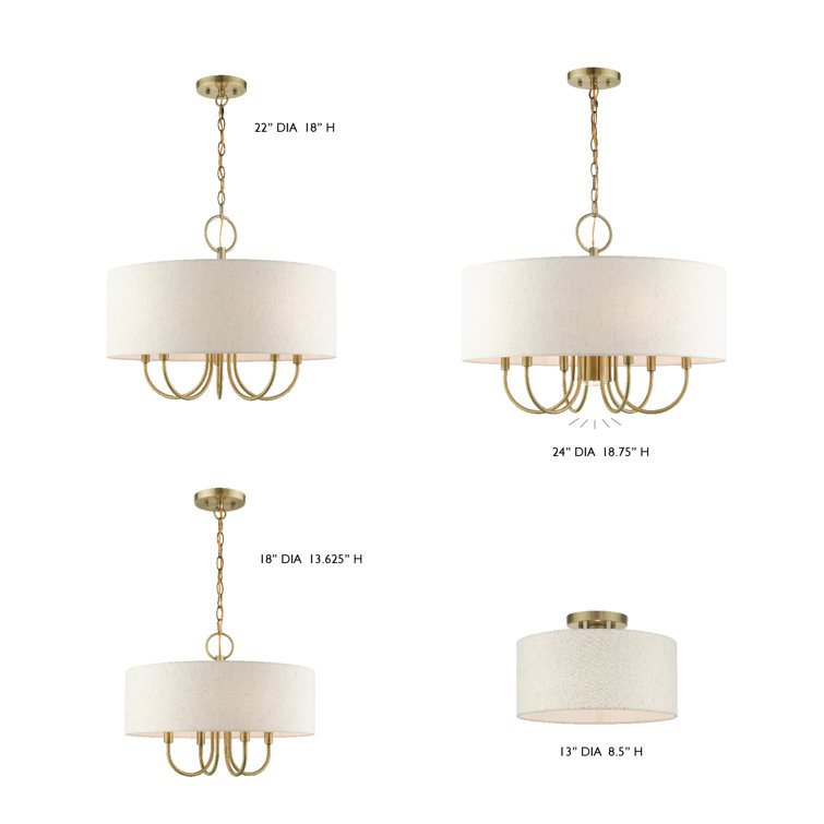 Blossom Antique Brass 7-Light Drum Chandelier with Oatmeal Shade