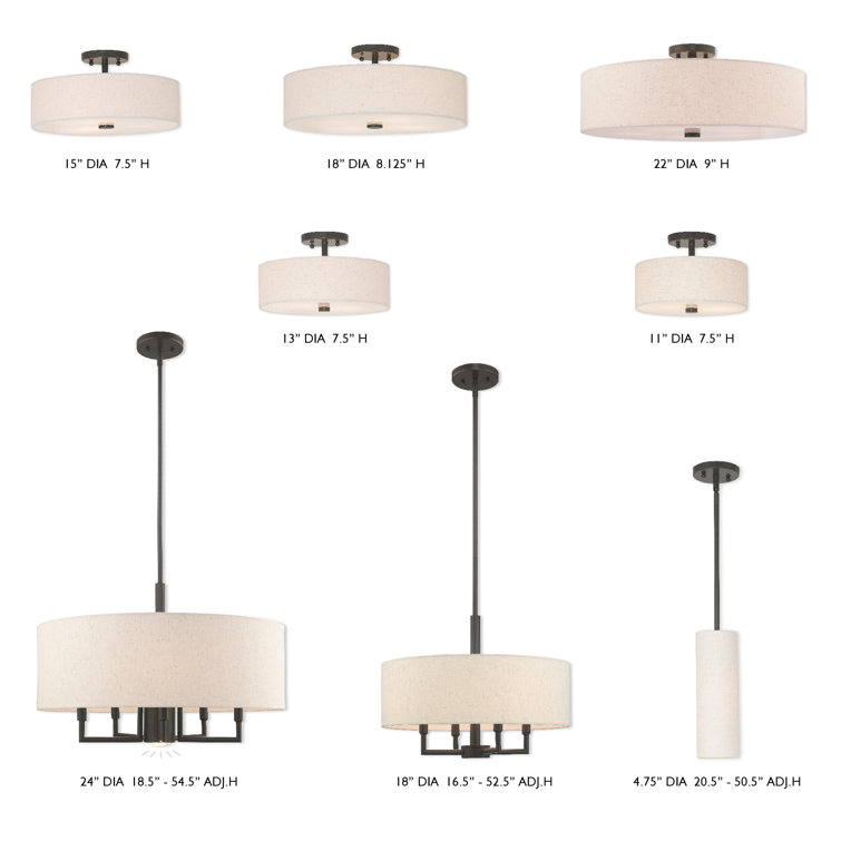 English Bronze Drum Semi Flush Mount with Oatmeal Shade