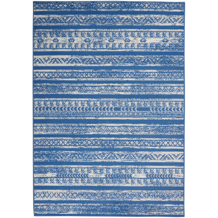 Light Blue Ivory Geometric 8' x 10' Synthetic Area Rug