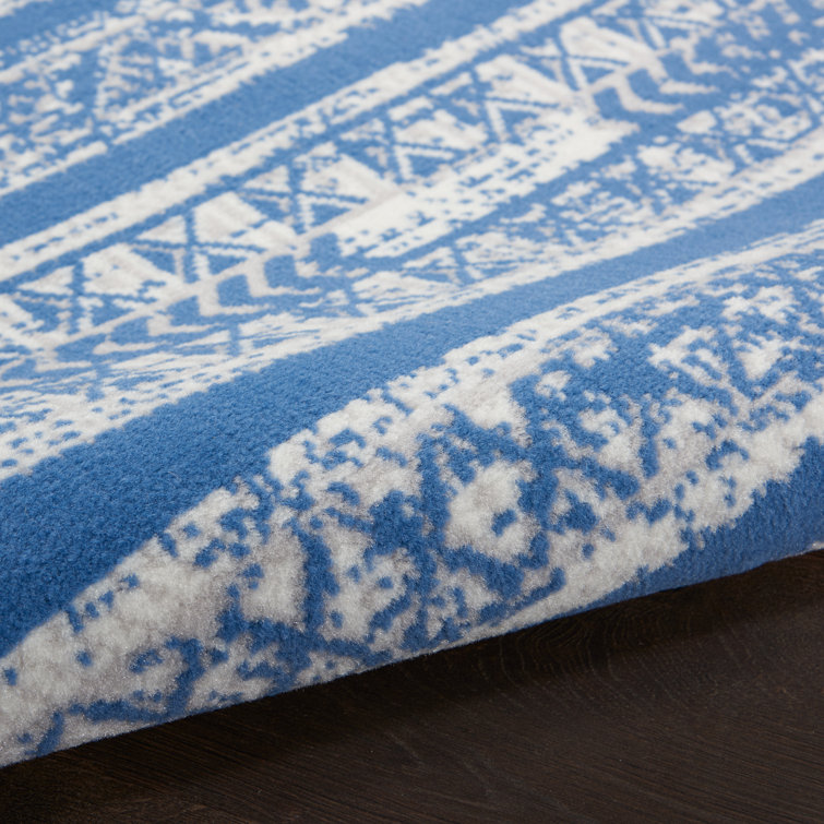 Light Blue Ivory Geometric 8' x 10' Synthetic Area Rug