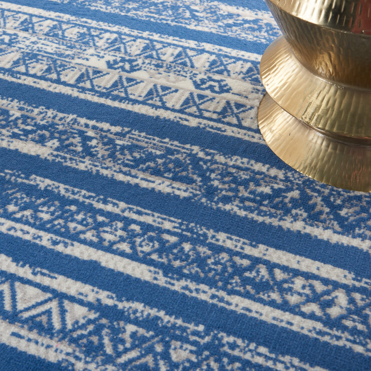 Light Blue Ivory Geometric 8' x 10' Synthetic Area Rug