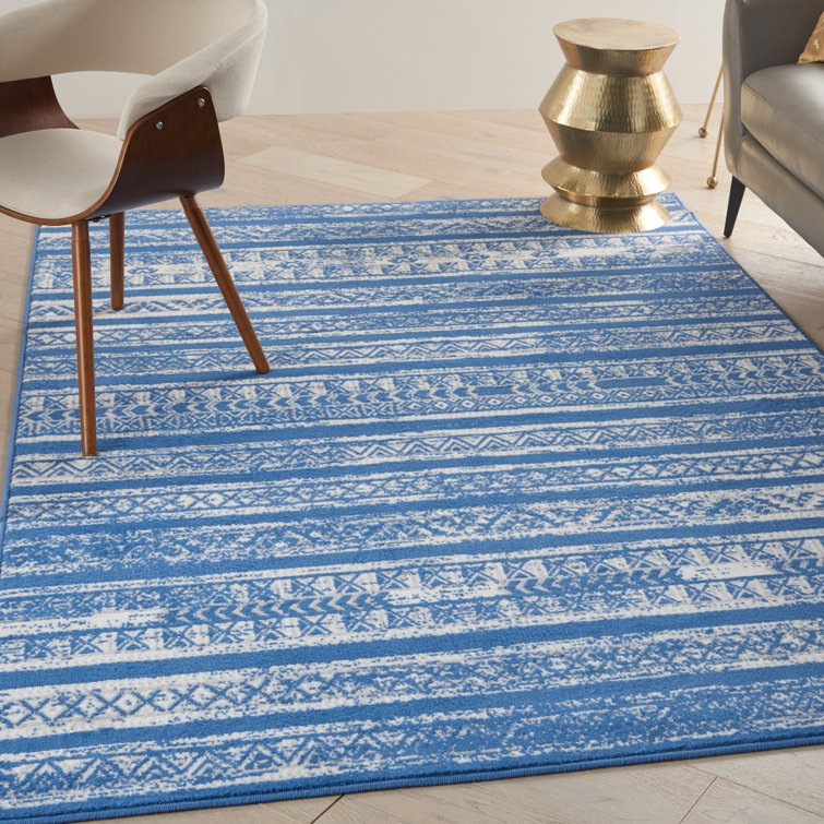 Light Blue Ivory Geometric 8' x 10' Synthetic Area Rug