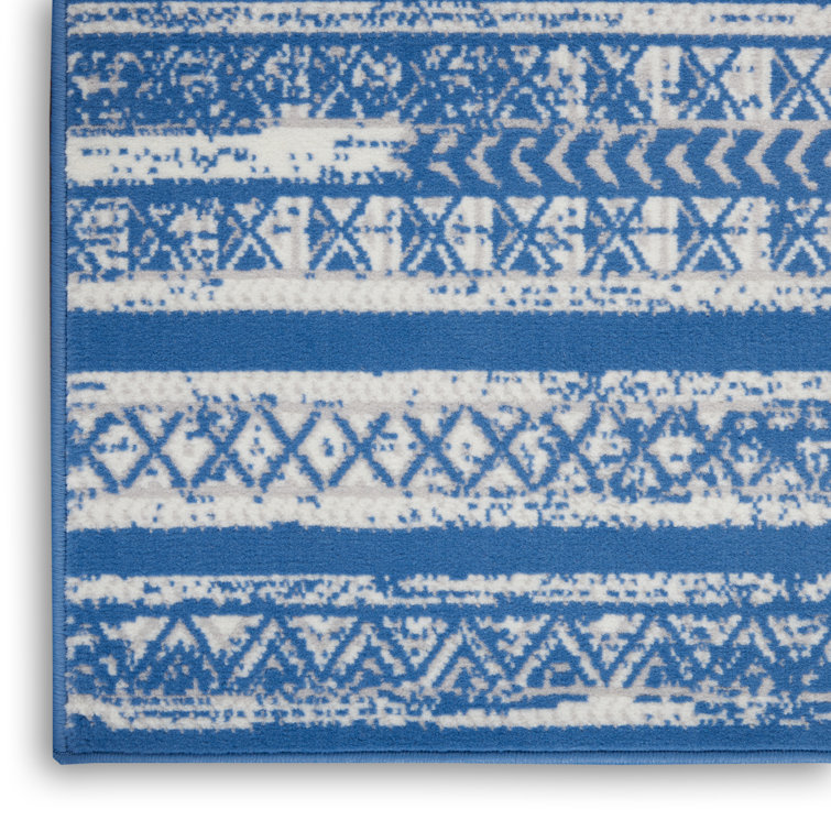 Light Blue Ivory Geometric 8' x 10' Synthetic Area Rug